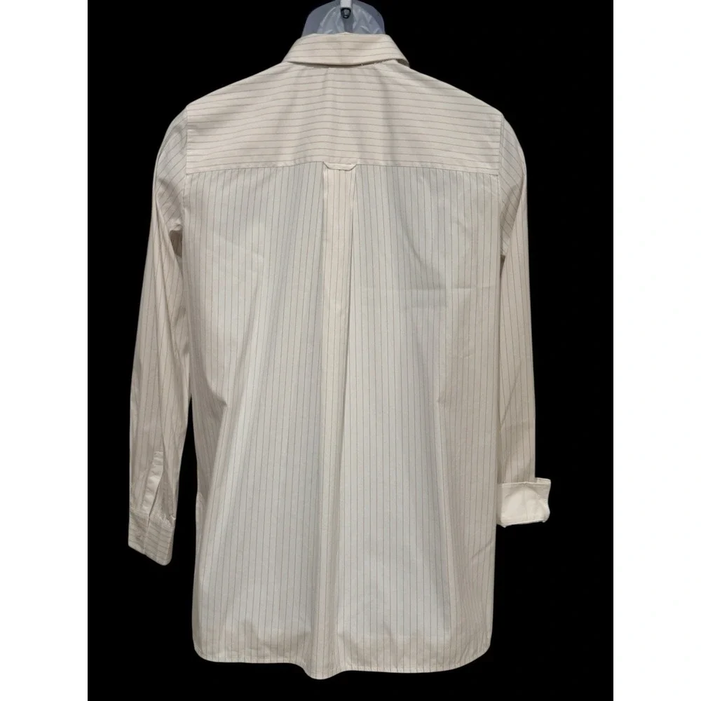 Lafayette 148 New York Women Tunic Shirt S White Gold Pinstripe Button - Picture 9 of 12